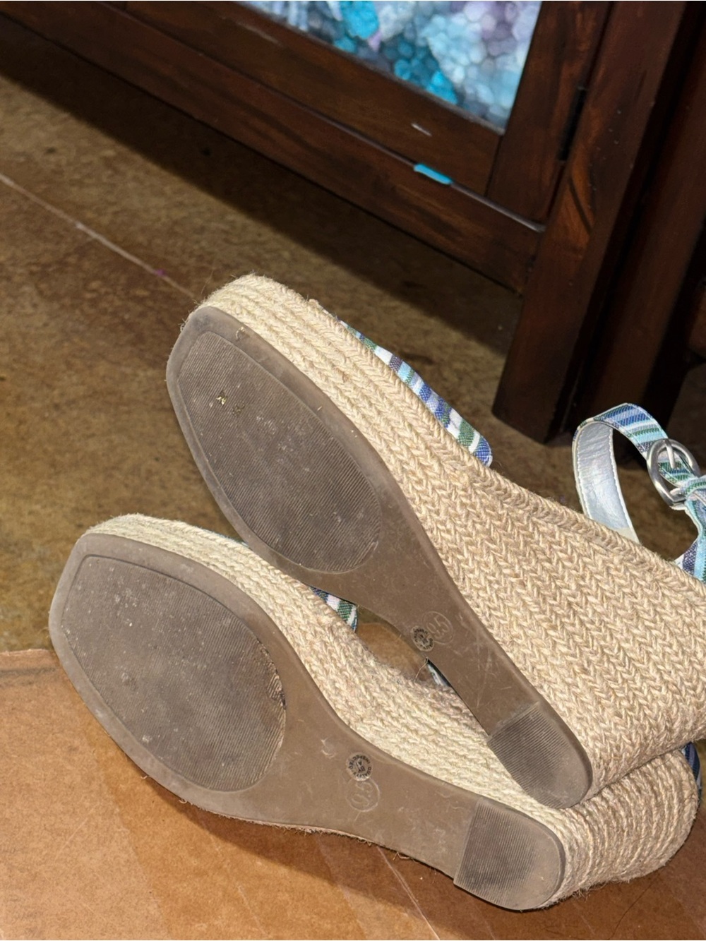 a.n.a Blue, Green & White Striped Espadrille Wedge Sandals - Picture 5 of 6